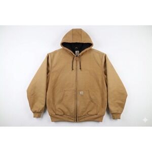 Carhartt Mens Vtg Duck Canvas Thermal Lined Active Jacket Brown Full Zip Hood XL
